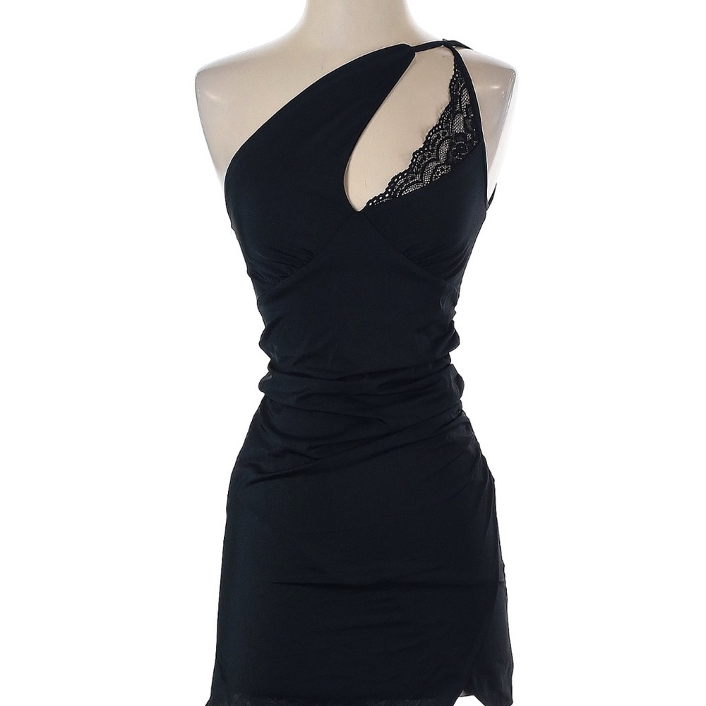 Asymmetrical Blue Ruched One-Shoulder Cocktail Dress